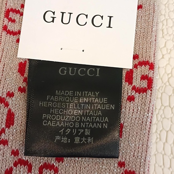Brand New Gucci GG Glitter Socks Taupe with Red GG Pattern - Picture 6 of 9